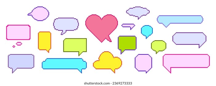 Vibrant Pixel Speech Bubble Set Featuring An Array Of Colorful, Retro-inspired Think or Speak Clouds For Adding A Playful Touch To Your Digital Conversations And Designs. Cartoon Vector Illustration