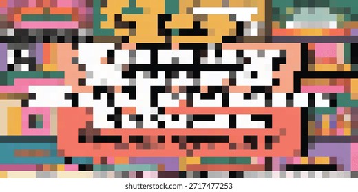 Una composición abstracta vibrante y pixelada que presenta una mezcla caótica pero armoniosa de Formas geométricas y una paleta de colores llamativa.