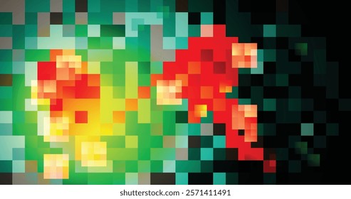 Vibrant pixelated digital artwork  of Quaver in bright green, red, yellow hues arranged in abstract geometric patterns, immensely striking in its modern artistic appeal and dynamic composition.