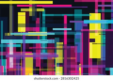 Vibrant pixelated geometric cityscape with neon color blocks pixelart