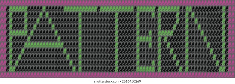 A vibrant pixelated graphic displaying text.