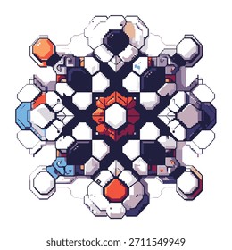 Un patrón de caleidoscopio vibrante y pixelado formado por pelotas de fútbol, que muestra una mezcla única de deportes y arte abstracto.