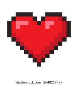 Um vibrante ícone de coração vermelho pixelizado representando amor e afeição em um estilo nostálgico de 8 bits.