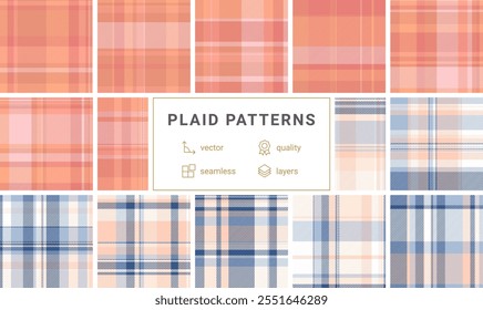 A vibrant plaid collection with gingham-inspired checks and celtic motifs, great for fabric and textile prints in fashionable colors.
