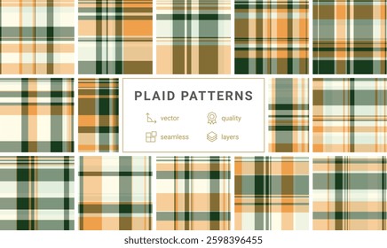 A vibrant plaid collection with gingham-inspired checks and celtic motifs, great for fabric and textile prints in fashionable colors.