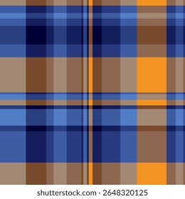 Patrón de cuadros vibrantes en azules, marrones y naranja.  Perfecto para el diseño textil, fondos de Sitio web o proyectos de moda.