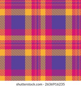 Vibrant plaid pattern in bold purple, pink, and yellow hues.  Perfect for fashion, textile, or web design projects needing a modern, energetic feel.