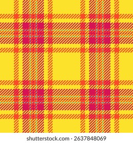 Vibrant plaid pattern in bold yellow, red, and hints of teal. Classic textile design with a modern color twist. Perfect for backgrounds, fashion, or festive projects.