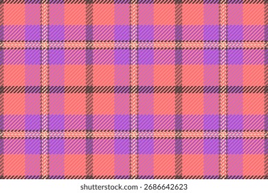 Patrón de cuadros vibrantes en coral y lavanda. Diseño clásico de tartán, ideal para textiles, fondos o agregar un toque de estilo vintage a su proyecto.