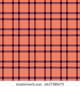 Vibrant plaid pattern in coral and navy. Seamless tartan design ideal for textile, fashion, or graphic backgrounds. Adds warmth and style to any project.