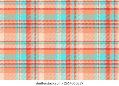 Vibrant plaid pattern featuring a harmonious blend of coral, peach, and turquoise hues. Perfect for textiles, backgrounds, or adding a touch of warmth to designs.