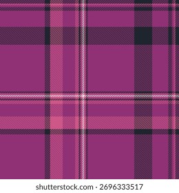 Vibrant plaid pattern featuring intersecting lines and squares in various shades of purple, pink, and white. A bold, versatile textile design perfect for backgrounds or graphic projects.