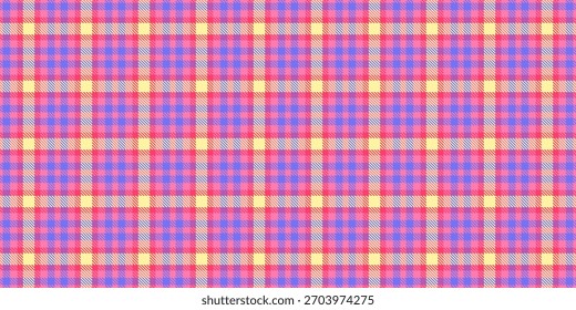 Patrón de cuadros vibrantes con tonos rosados, azules y amarillos. Un diseño clásico y versátil perfecto para fondos, textiles o proyectos de diseño. Añade un toque alegre y elegante.