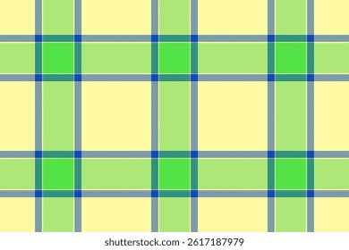 Vibrant plaid pattern with interwoven bands in shades of green, blue and yellow. Classic textile design, great for backgrounds or fabric mockups. Fresh and colorful