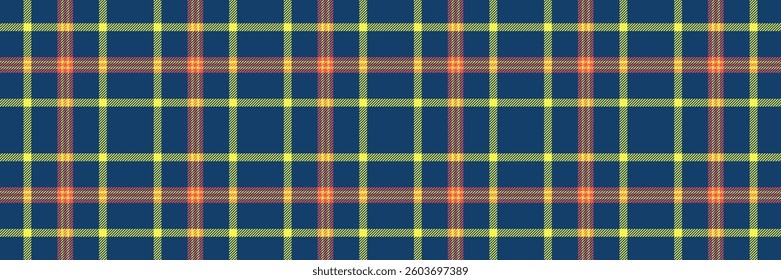 Vibrant plaid pattern in navy, yellow, and orange hues. Perfect for textile design, website backgrounds, or fashion projects.