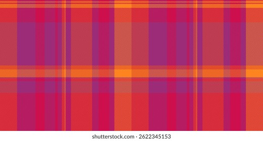 Vibrant plaid pattern in shades of orange, pink, and purple.  Perfect for textile design, fashion, website backgrounds, or any project needing a bold, energetic aesthetic.