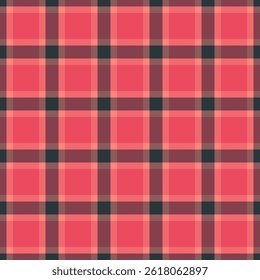 Vibrant plaid pattern in shades of pink and charcoal. Classic woven texture creates a cozy, rustic feel. Ideal for backgrounds, apparel design, or holiday themes.