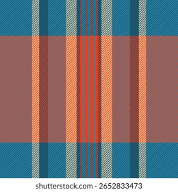 Vibrant plaid pattern in teal, orange, and brown hues.  Ideal for textile design, fashion, or website backgrounds.  This seamless texture offers a modern yet classic feel, evoking warmth and style.