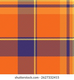 Vibrant plaid pattern in warm orange and cool blue tones. A classic textile design, suitable for backgrounds, fabrics, and retrothemed projects. Adds texture and warmth.