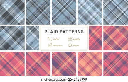 Padrões de xadrez vibrantes com cheques e listras, perfeito para impressões têxteis na moda, papel de parede ou designs de camisa na moda.