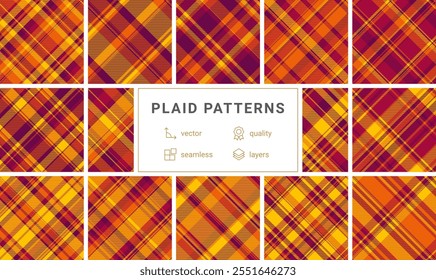 Vibrant plaid patterns with checks and stripes, perfect for trendy textile prints, wallpaper, or fashionable shirt designs.