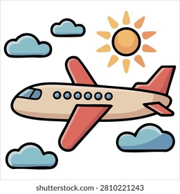 Vibrant Plane Flying Through the Clouds Towards Sun