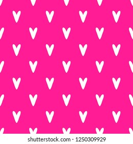 Vibrant plastic pink vector seamless pattern for Valentine's Day with hand drawn hearts. Flat illustration
