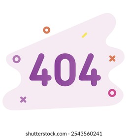 Um design de página de erro 404 vibrante e divertido com números roxos arrojados e formas coloridas abstratas. Perfeito para sites e projetos com foco na criatividade e design web moderno.
