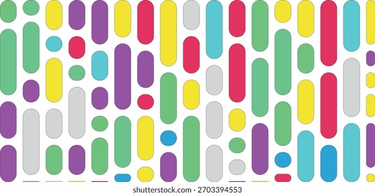 A vibrant and playful arrangement of vertically oriented oval shapes in a rainbow of bright colors against a white background.