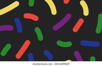 vibrant and playful background featuring a scattered pattern of colorful sprinkles on a deep background. The sprinkles come in various colors, creating a festive and cheerful atmosphere. Vektor