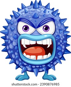 A vibrant and playful cartoon character of a spiky bacteria germ virus monster