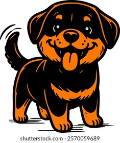 A vibrant and playful cartoon Rottweiler dog, perfect for pet lovers and animal-themed designs. Ideal for children's books and playful graphics.