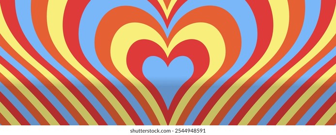 Vibrant and playful design featuring a heart shape at the center of a colorful, wavy striped background, creating a cheerful and eye-catching visual