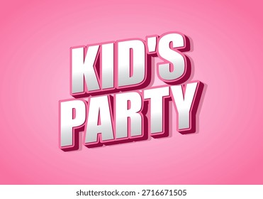 A vibrant and playful graphic design featuring the text Kids Party in bold, 3D letters against a pink background.