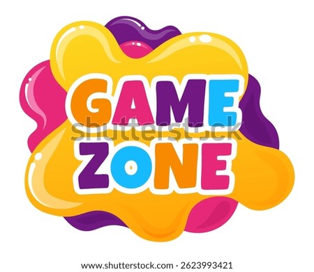 Vibrant and playful logo for a game zone, featuring colorful, slime like background and bold, inviting typography, perfect for attracting gamers of all ages