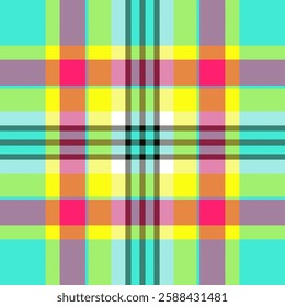 Vibrant, playful plaid pattern in bright, cheerful colors. Perfect for textile design, fashion, websites, or branding projects needing a bold, energetic aesthetic.