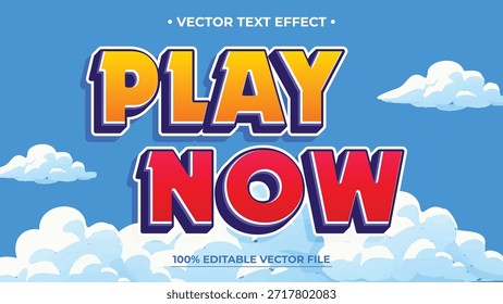 Vibrant playful 'Play Now' vector text effect with clouds