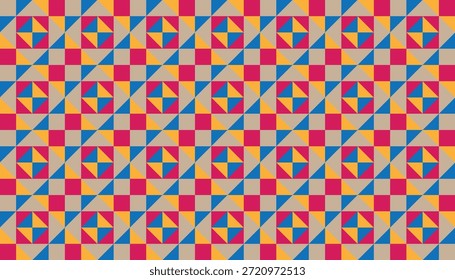 A vibrant and playful seamless geometric vector pattern consisting of nested squares and rectangles. The design features a high-contrast color palette of fuchsia pink, bright blue, and crisp white. This pop art-inspired design is excellent for packaging, stationery, fashion textiles, and eye-catching digital backgrounds that require a fun, modern aesthetic