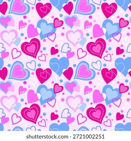 Vibrant and playful seamless heart pattern perfect for Valentine's Day celebrations.; making it ideal for festive gift wrap; digital backgrounds.