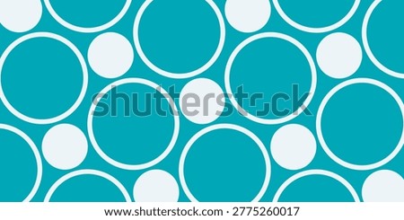 A vibrant and playful seamless pattern featuring an array of teal-filled circles and white outlined circles, creating a dynamic and modern design.