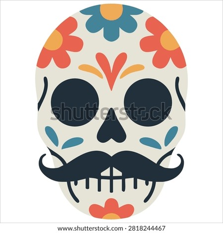Vibrant Playful Sugar Skull Human Bald Head with a Painted