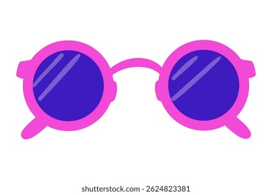 Vibrant and playful sunglasses with pink frames and blue lens, isolated design element for summer projects and retro 90s-inspired concepts. Ideal for vintage-style branding, fashion designs