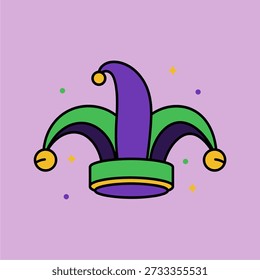 Una Ilustración vectorial vibrante y juguetona de un sombrero de bufón