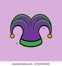 Una Ilustración vectorial vibrante y juguetona de un sombrero de bufón