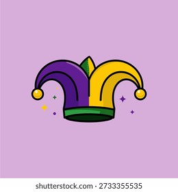 Una Ilustración vectorial vibrante y juguetona de un sombrero de bufón
