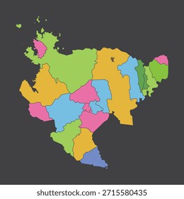 Mapa vetor político vibrante da província de Saga no Japão mostrando todas as regiões administrativas