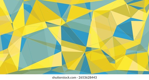 Fondo Abstractas poligonal vibrante con triángulos azules y amarillos que forman un patrón moderno de baja poli ideal para proyectos de arte, temas digitales o Diseños visuales creativos.