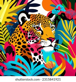 A vibrant portrait of a cheetah made up of colorful shapes and polygons.
