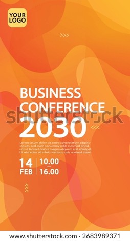 A vibrant poster template for a creative business conference or marketing summit. The design features a warm orange and yellow background with abstract fluid shapes, ideal for a modern corporate event