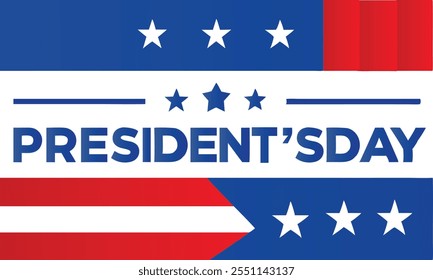 A vibrant President's Day background featuring a gradient of red, white, and blue, complemented by stars and stripes, perfect for banners, posters, or greeting cards celebrating the occasion.